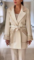 Cream Belted Shearling Coat