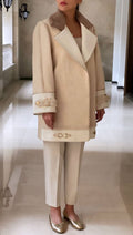 Two-Tone Shearling Coat with Buckle Details