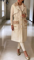 Elegant Cream Longline Wool Vest Coat