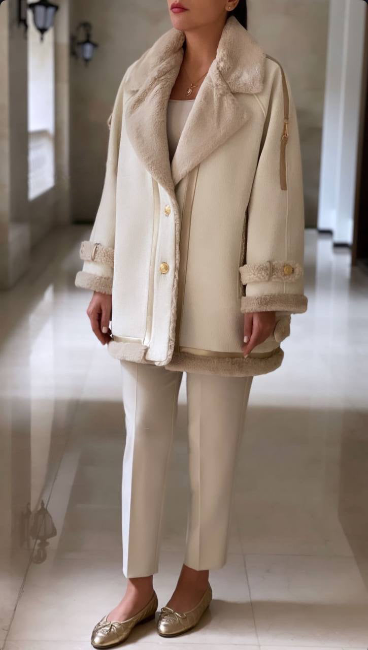 Plush Ivory Shearling Coat
